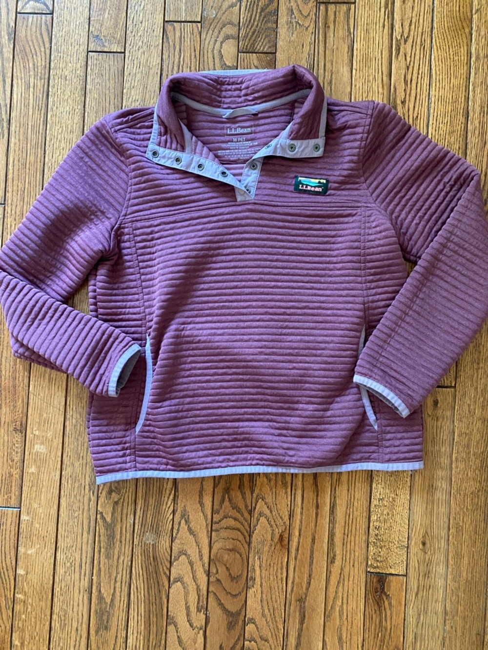 L.L. Bean Ribbed Snap-Front Pullover in Plum